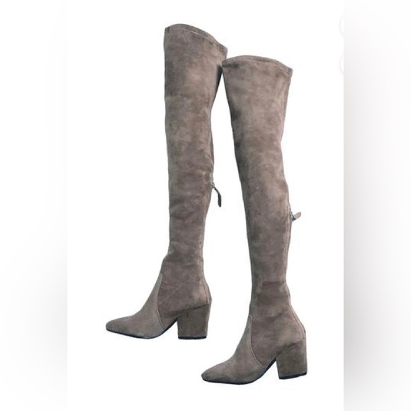'CARINA' TAUPE OVER THE KNEE SUEDE LEATHER BOOTS - Picture 4 of 5